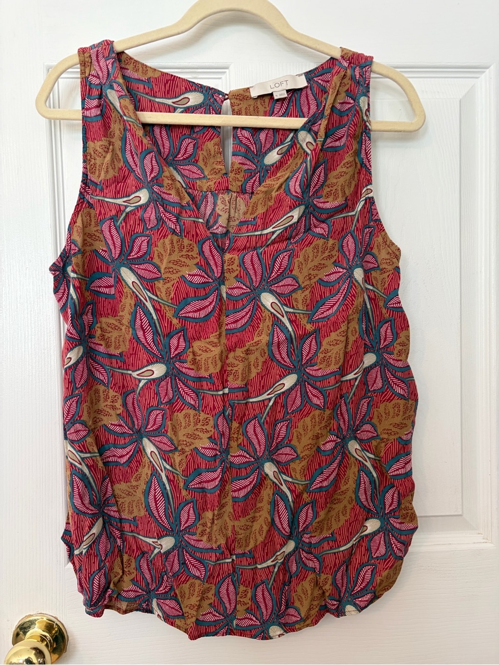 LOFT Floral Sleeveless V-Neck Top in Rust, Pink & Teal